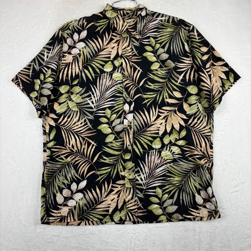 Cooke Street Honolulu Mens XL Black Tropical Palm Leaf Cotton Button Down CB5-27